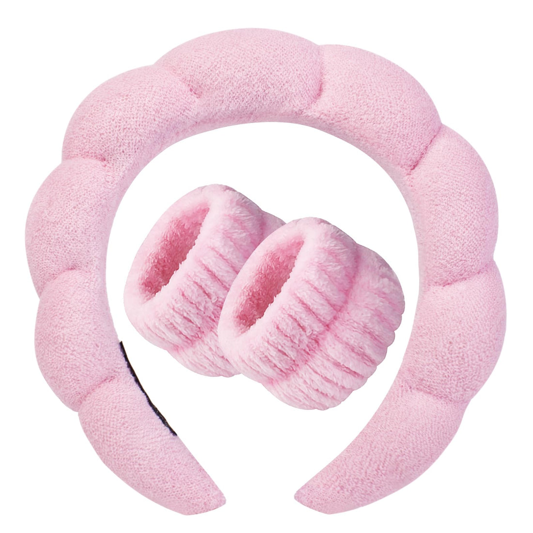 SAPOSTA Gifts for Mom Spa Headband Washing Face Women - Sponge Headbands for Girls Skincare Makeup Removal Bubble Soft Terry Towel Cloth Non Slip Thick Puffy Hair Accessories Wristband Set Mask(Pink)