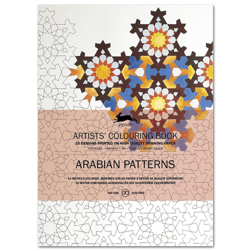 Arabian Patterns Artists' Colouring Book, 16 High-Quality Drawing Paper Sheets, 180 GSM Acid-Free Paper for Multiple Art Mediums