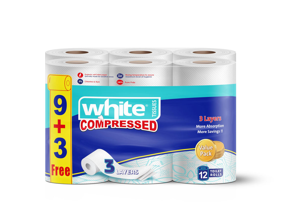 White compressed toilet roll 12