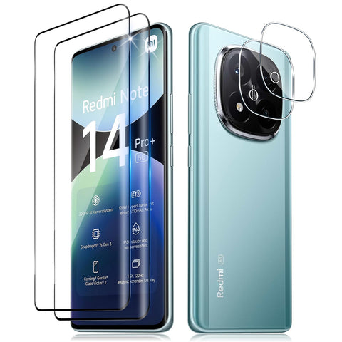 Screen Protector for Xiaomi Redmi Note 14 Pro Plus 5G for Tempered Glass, 2 Pieces 9H Hardness 3D Full Screen Tempered Glass Screen Protector and 2 Pieces HD Camera Protection, Anti-Scratch