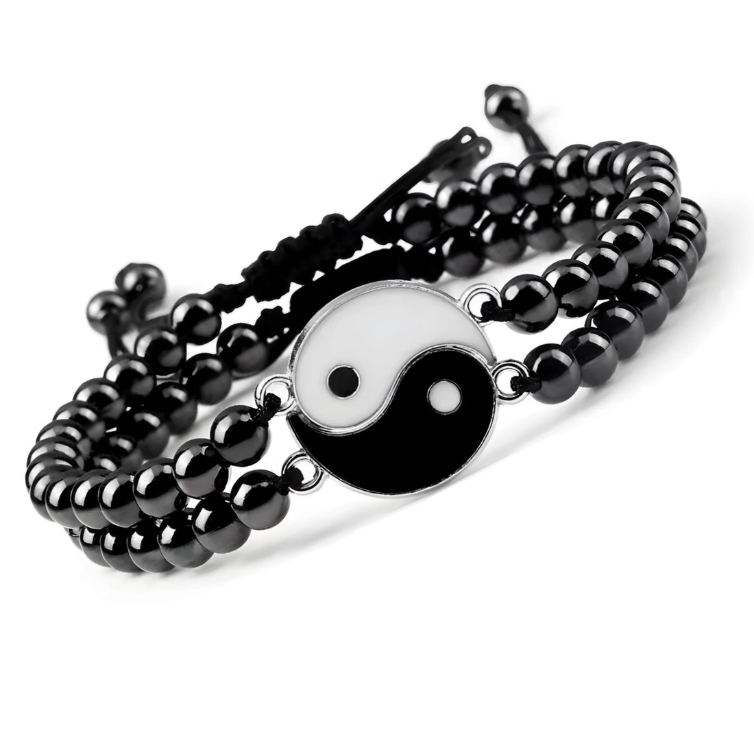 2 Pcs Hematite Bracelet Natural Stone Bead Bracelet No- magnetic Adjustable Woven Bracelets Men and Women Jewelry Gift