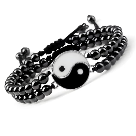 2 Pcs Hematite Bracelet Natural Stone Bead Bracelet No- magnetic Adjustable Woven Bracelets Men and Women Jewelry Gift