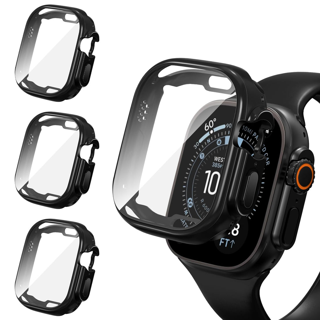 iVoler 3 Pieces Clear Cover with Screen Protector for Apple Watch Ultra 3/2/Apple Watch Ultra 49 mm, Full Coverage Anti-Scratch Ultra Thin Soft TPU Case, Black