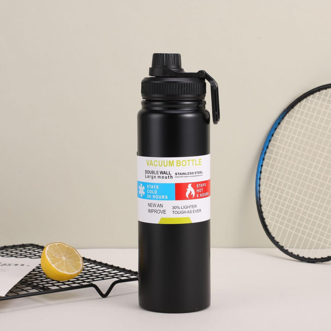 Water Bottle 800 ml Stainless Steel Vacuum Insulated Sports Flask Leakproof Thermal Bottle for Hot & Cold Drinks Coffee Tea Travel Bpa Free (Black)