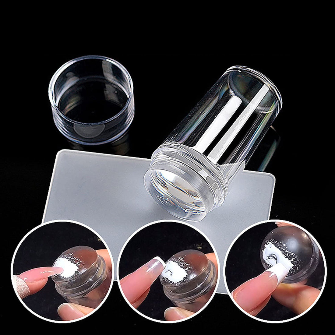 Nail Art Stamper with Scraper, Silicone Nail Stamp, for Stamping & French Nails, Fingernails Stamping for Varnish, UV Gel or Acrylic, DIY Manicure Tools, Nail Transfer Stamp (1 Piece)
