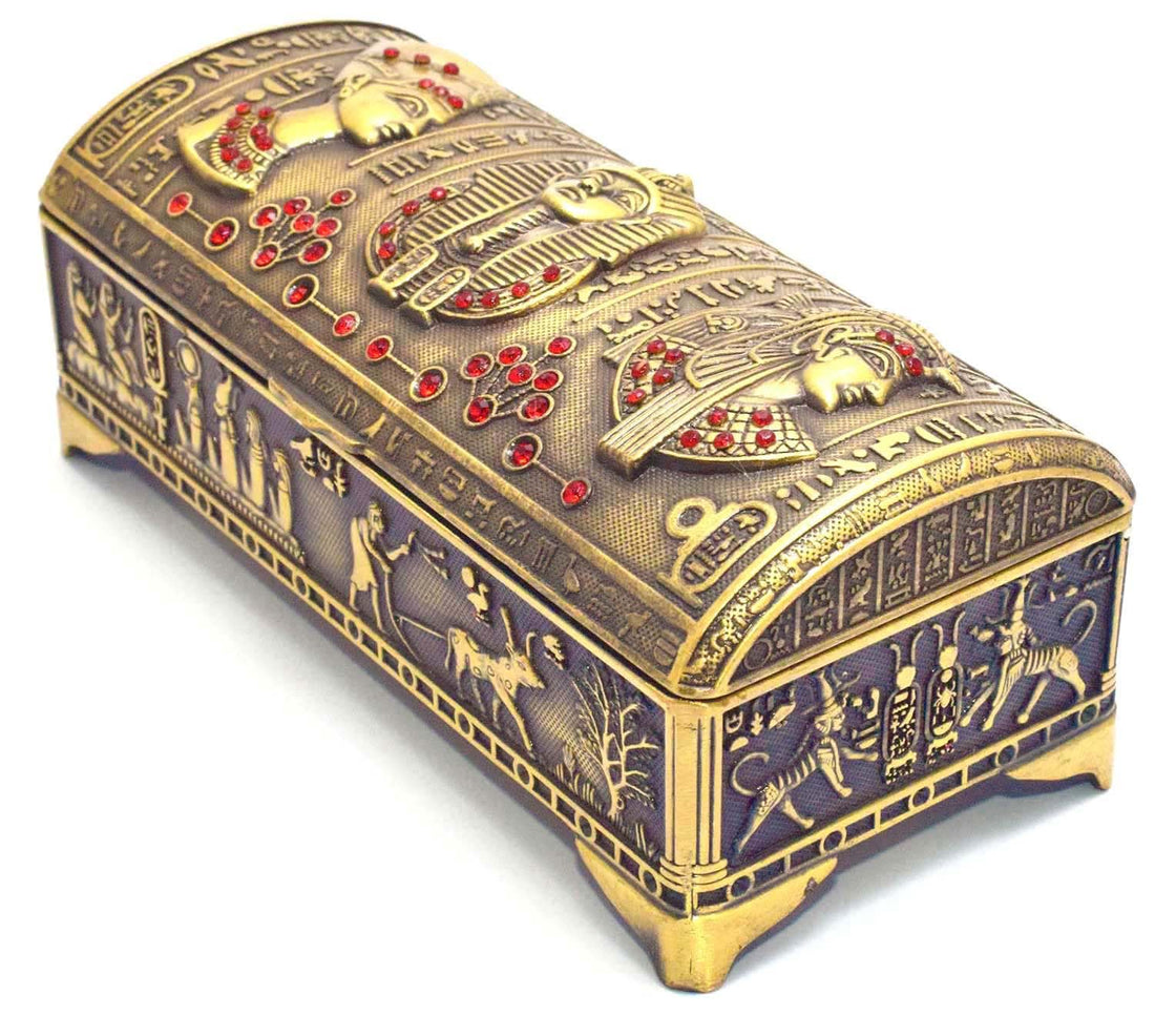 Immatgar Luxury Egyptian Jewelry Storage Box with Pharaonic Pattern - premium Souvenir gifts for Women and Girls - Home Decor Piece (3 kings - Burnt Yellow - 12.5 CM Long)