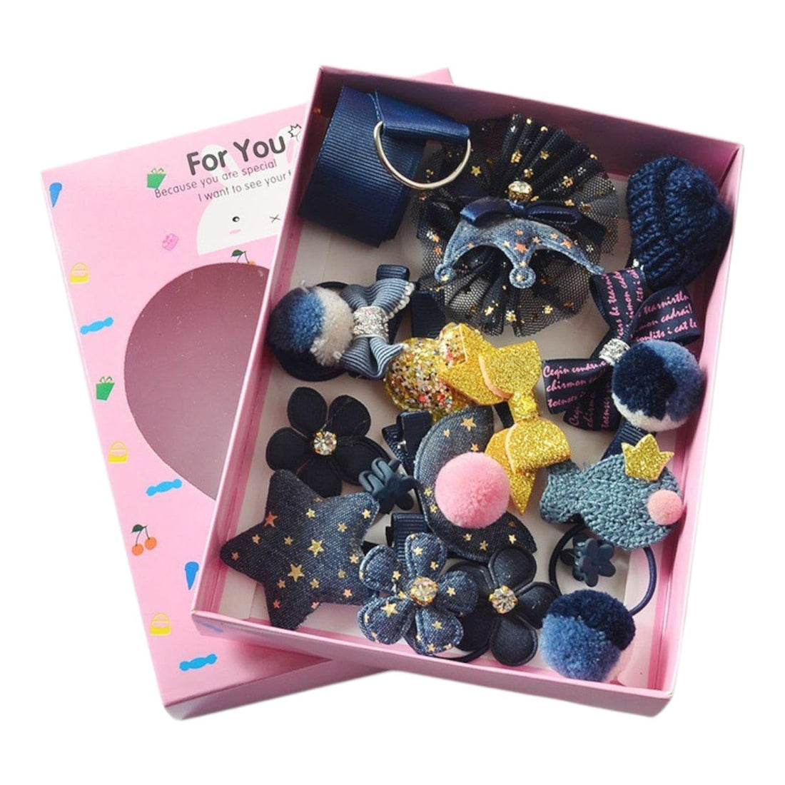Baby Girls Talk Set, Baby Hair Accessories Set, In Box, Code 391 (Navy)