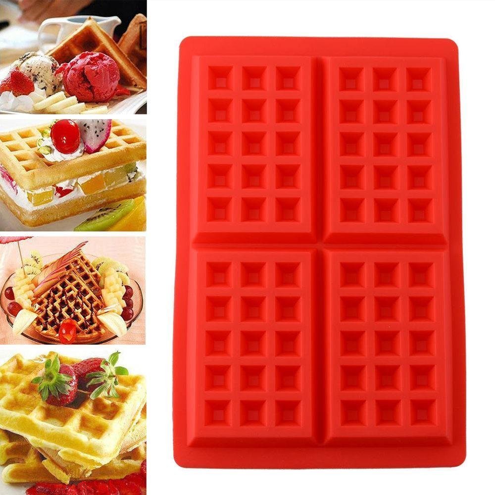 First Try Waffle Mold Silicone Waffle Mold 4 Cavities Waffle Mold Silicone Waffle Maker Baking Tray Mold for Waffle Cake Chocolate Craft Candy Soap Baking (Rectangle 1 Pcs)