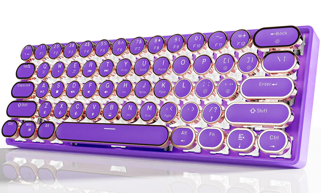 EWEADN G61 Typewriter Keyboard Wireless Mechanical Keyboards, 60% Mini Typewriter Keyboards with White Backlit, Anti-Ghosting, Red Switch Bluetooth/2.4GHz/USB-C Cute Aesthetic Keyboard-Purple