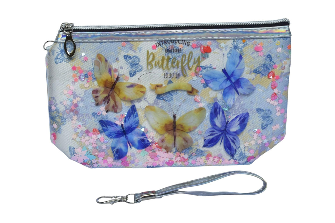 Butterflies Printed Cosmetic Case With Handle - Multicolor Sm2