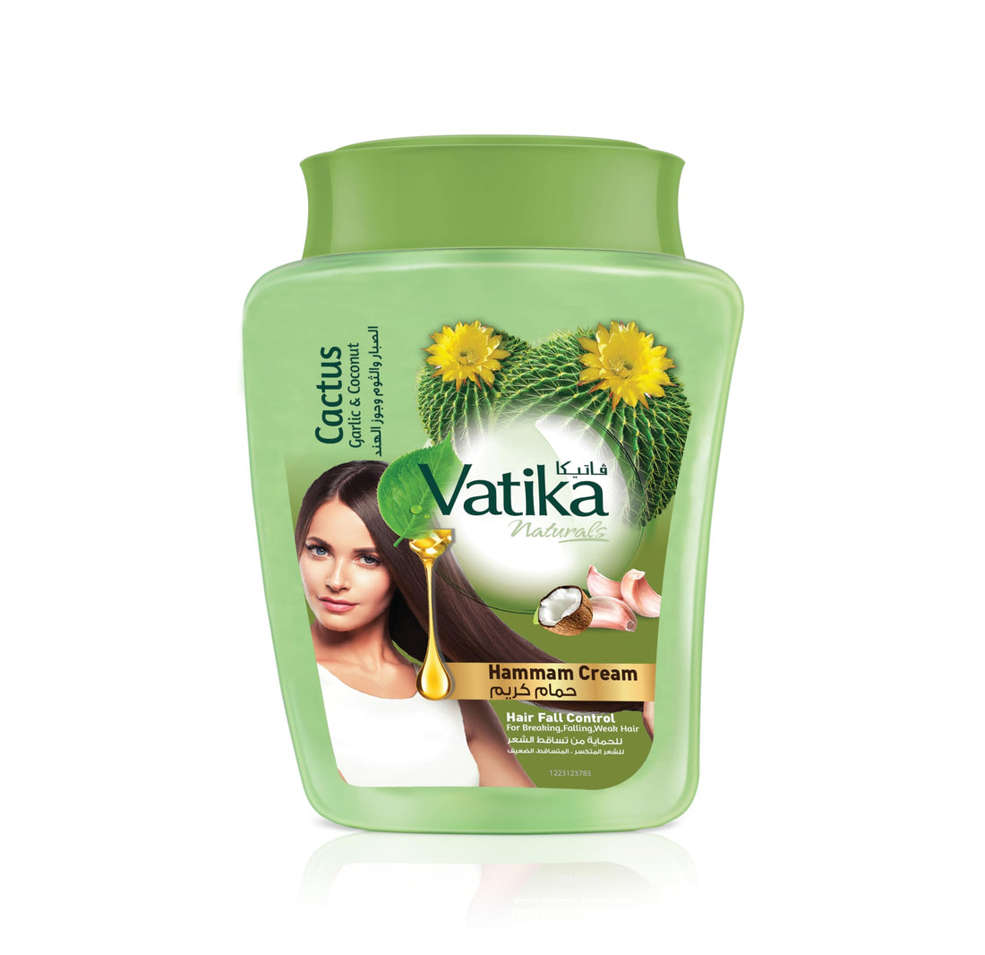 Vatika Naturals Hair Fall Control Hammam Cream (450g) | Natural Extracts of Garlic, Cactus and Coconut | Strengthens and Nourishes Weak Hair