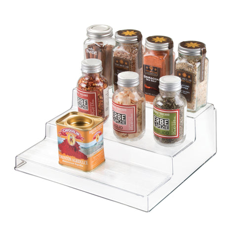iDesign Linus Linus Plastic 3-Tier Spice Rack, Stadium Organizer Rack for Kitchen Pantry, Cabinet, Countertops, Bathroom, Desk, Clear