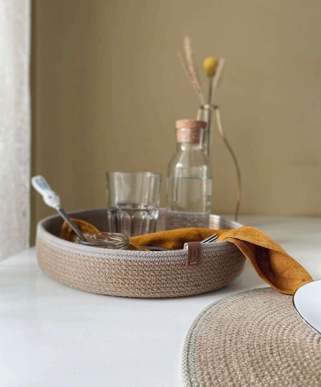 Woven It -Woven Jute Decorative Plate, Grey Rim, 25cm x 5cm can be used in Kitchen, toilet, living room, dining room, kids room, bed room, indoor & outdoor.