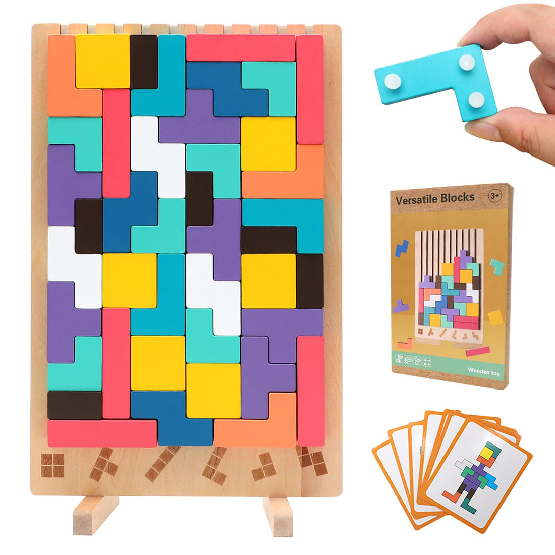 Wooden Puzzle Tetris, Montessori Toy from 3 Years, Patience Games for Children, Wooden Stacking Game Tetris, Educational Toy, Colourful, Creative Learning Toy for Children