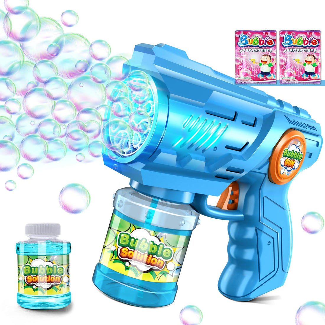 Bubble Gun Bubble Machine Children's Soap Bubbles Machine: LED Light Soap Bubbles Electric with 100 ml Tank Blue Automatic Bubble Maker for Kids Shooter Party Toy (Blue)