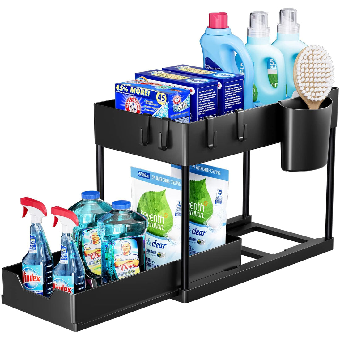 Khazna Under Sink Organizers and Storage Pull Out Sliding Drawer, 1 Pack 2 Tier Multi-purpose Kitchen Under the Sink Organizer Under Bathroom Sink Shelf Storage Rack for Countertop Laundry -Black