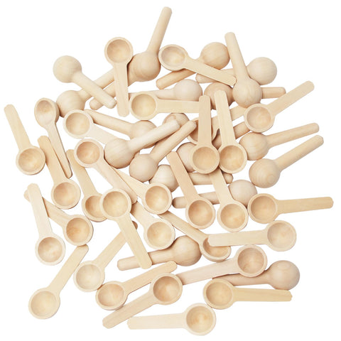 UTMACH 50 Pieces Mini Round Wooden Spoon - Small Kitchen Spoon with Short Handle for Bath Salts, Spices, Jam, Ice Cream, Seasoning, Sugar, Honey and Coffee