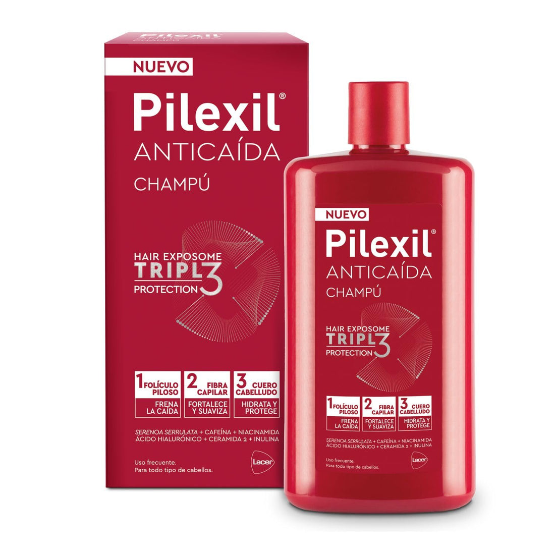PILEXIL Triple Protection Hair Loss Shampoo 450ml Stops Hair Loss Strengthens & Smooths Hair Fibre, Moisturizes and Protects Scalp for Men and Women