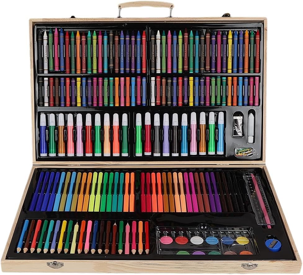 KIDSZONE Art Set 180 Piece Professional Artset Color Pencil Child Drawing Set Painting Set Coloured Pencil for Kids- Coloured Drawing Art Set, Wooden box Gifts for 3+ Boys Girls