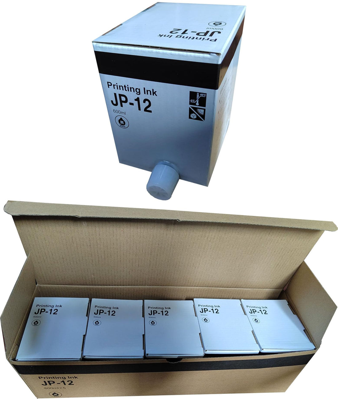 Compatible Printing Ink JP-12 for Ricoh Priport JP1210, JP1250, JP1215, JP1225, JP1030, JP1230, JP1235, JP1255, Black, 5 Pack x 600ml