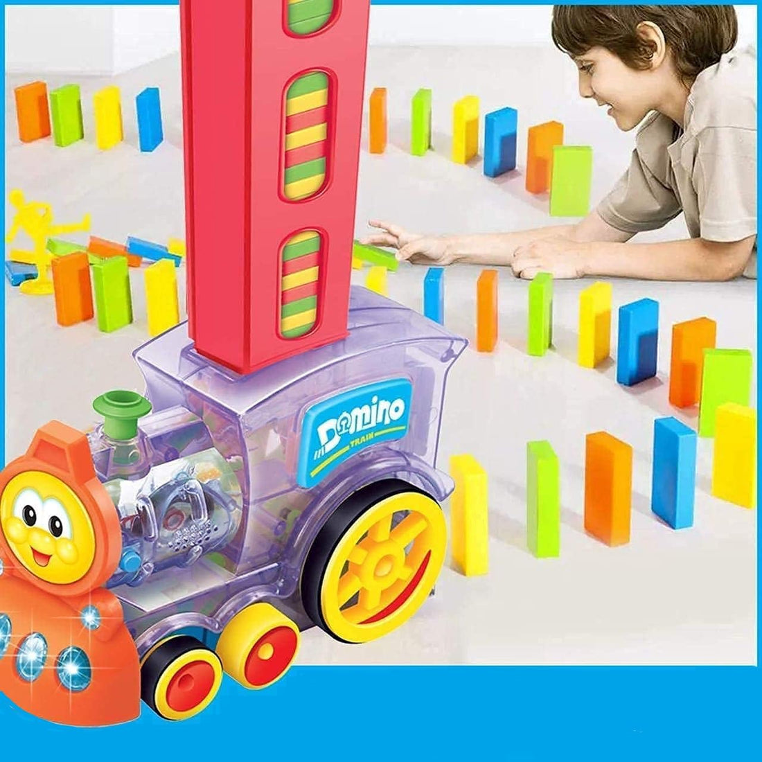Wonka Niku Domino Train Toy, 60 Pieces (pcs) Domino Blocks Set for Kids Educational Game Play Set with Light & Sound Stacking Toy Block Set for 3-12 Year Old Toys for Kids