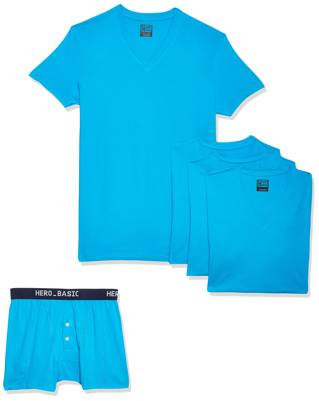 Hero Basic mens Set Of 4 - V Neck t-Shirts+ Free Boxer Underwear (pack of 5)