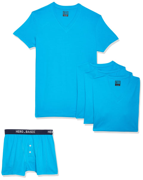 Hero Basic mens Set Of 4 - V Neck t-Shirts+ Free Boxer Underwear (pack of 5)