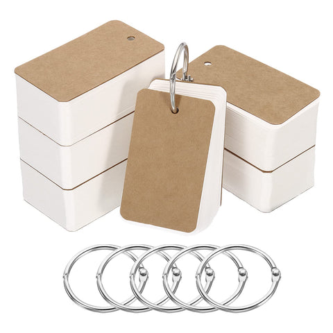 PATIKIL 2.8" x 1.5" x 0.28mm Blank Flash Cards with Rings, 600 Pack Study Cards Index Cards Note Card Pre Hole Punched for Learning, White