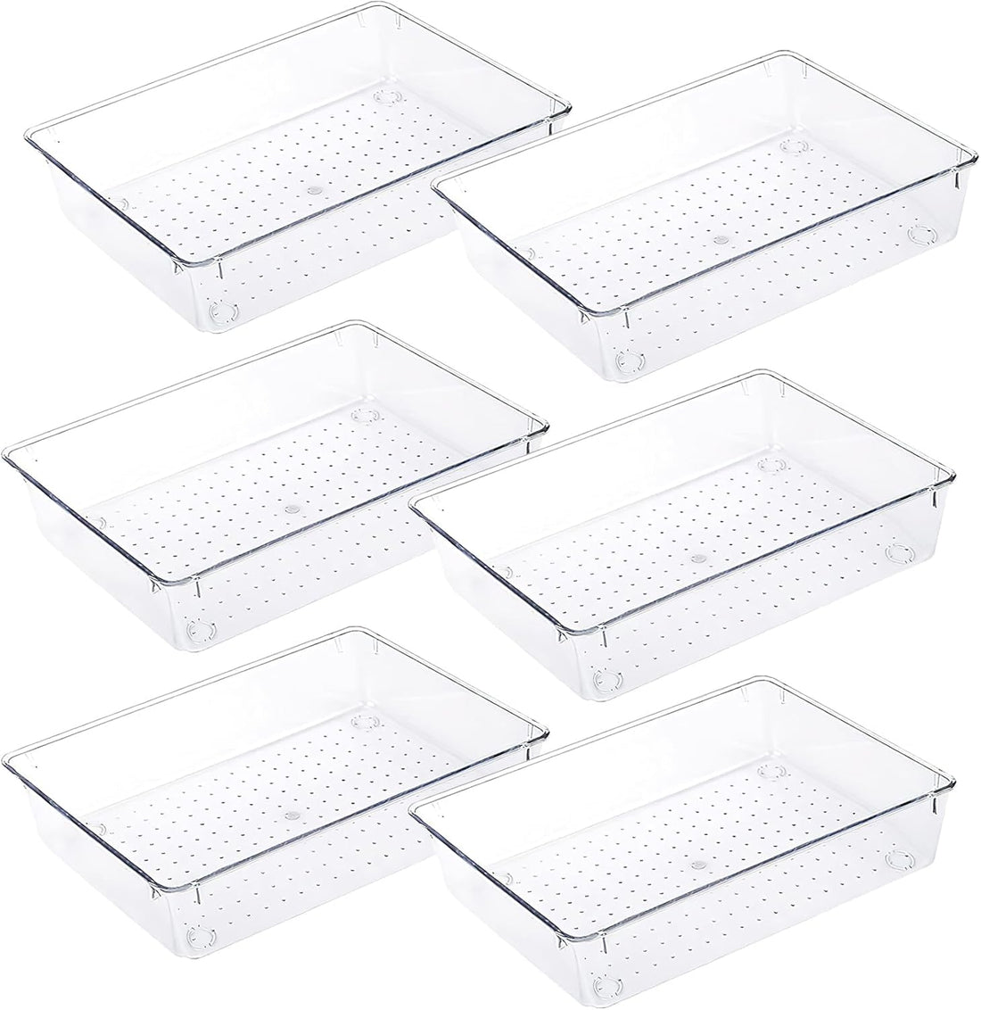 Circle M 6-Piece Clear Stackable Drawer Organizer Set: Fridge & Makeup Storage Bins