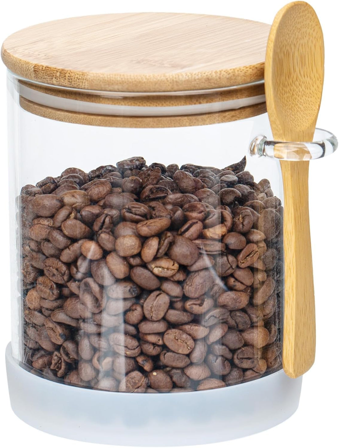 Square Glass Spice Jar 240 ml with Airtight Bamboo Lid and Wooden Spoon for Storing Herbs Grains Seasonings and Organizing Egyptian Kitchen Spaces