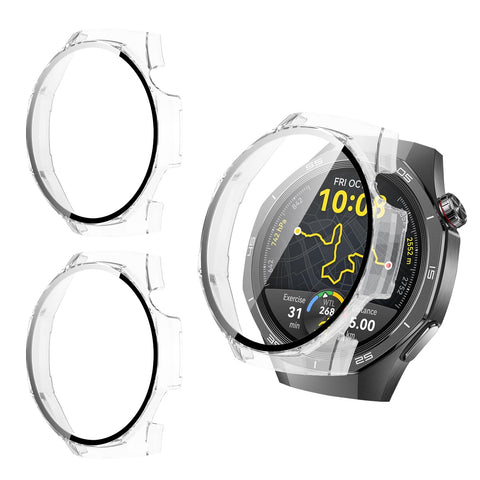 2 Pieces Built-in Tempered Glass Screen Protector Cases for Huawei Watch GT5 Pro 46mm, Hard PC HD Ultra-Thin Case – Transparent + Transparent