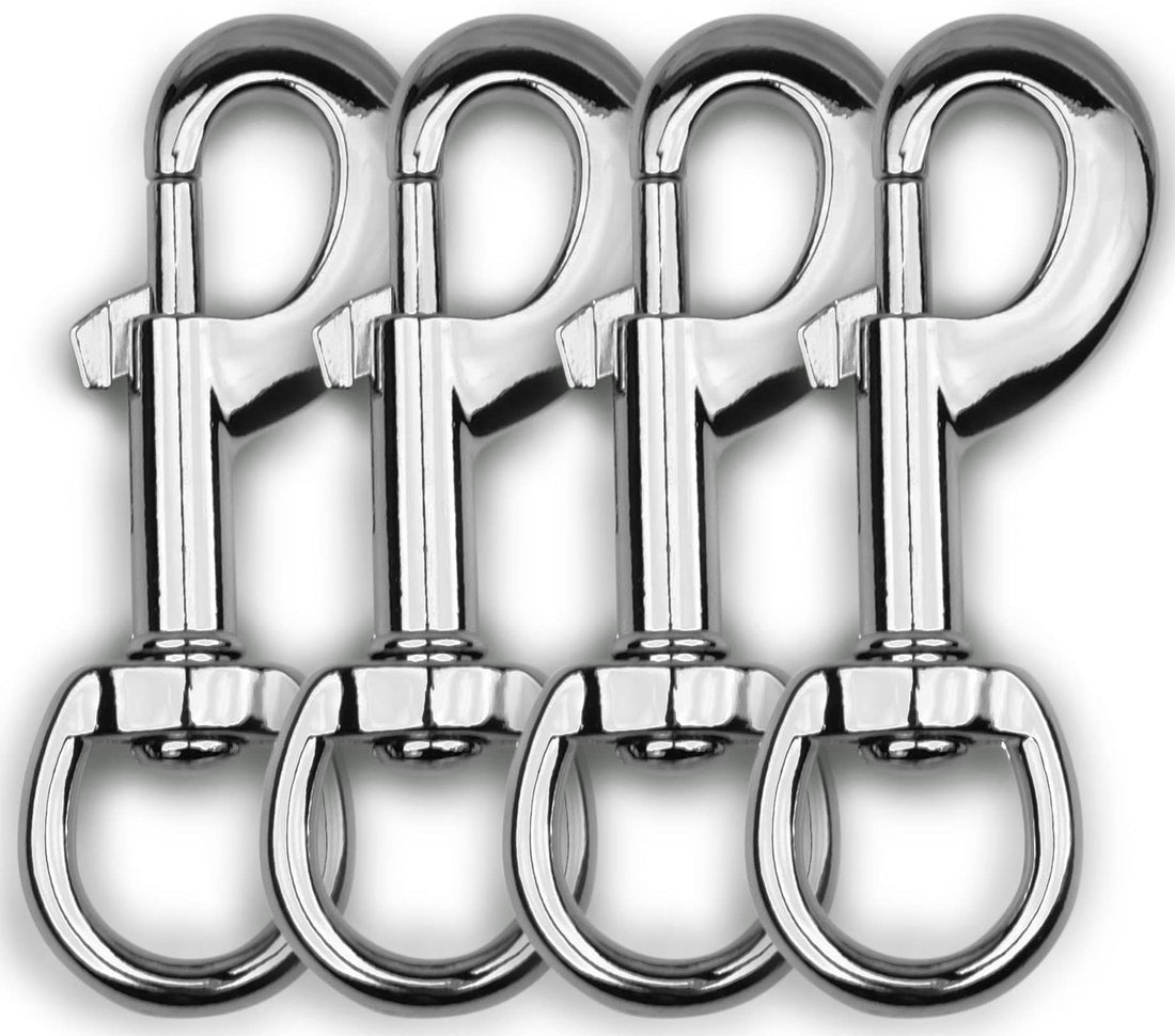 Garwor 4Pcs Heavy Duty Chrome Swivel Snap Hooks with Spring,Flag Hooks 0.77"x3.38",Pet Buckle Multipurpose Dog Leashes Key Chain for Linking Pet Leash & Collar,DIY Crafts
