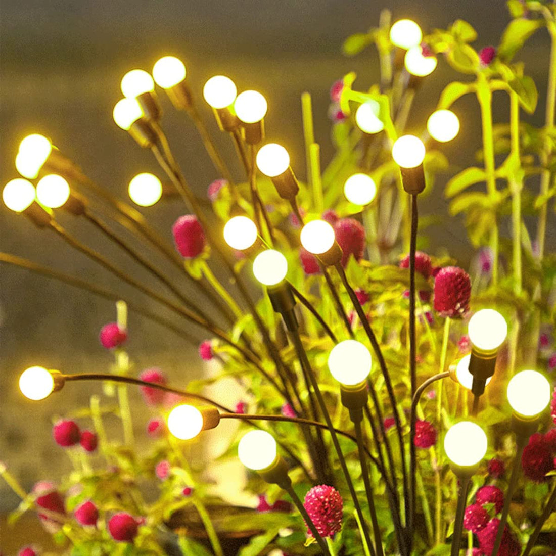 Garden Firefly Lights Solar,2 Pack 6 LEDs Solar Powered Swaying Outdoor Lights Waterproof,Landscape Yard Patio Pathway Garden Decor,Warm White