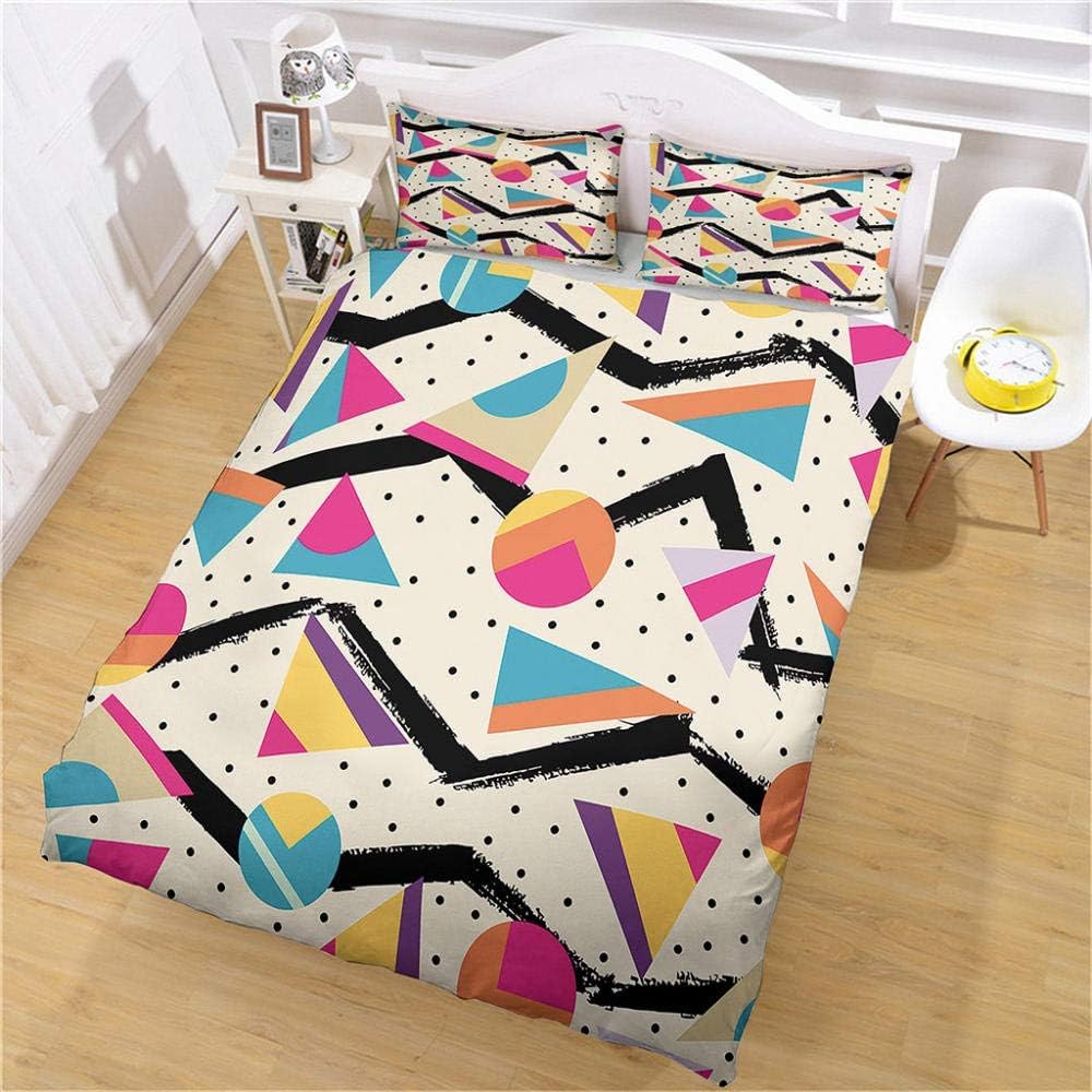 Bedding Printed Duvet Cover Set - Super King Size 260X240Cm + 2 Pillowcase Color Triangle Geometry Easy Care And Soft Microfibre Duvet Cover With Zipper Closure 3 Piece Quilt Bed Cover