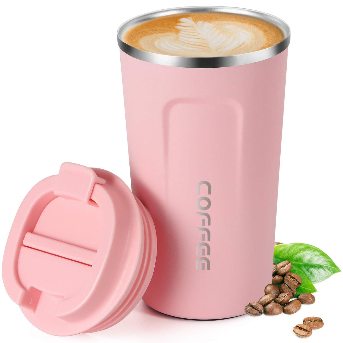Smilatte 18-ounce (510 ml) leak-proof double-wall stainless steel travel mug with lid, reusable coffee mug for hot and cold drinks by Similat, matte color, white,
