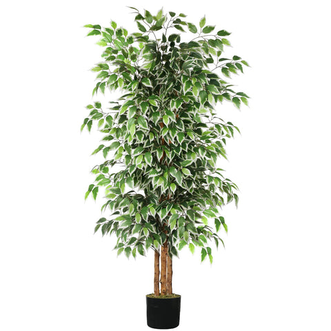 GTIDEA 5ft Artificial Tree Ficus, Tall Faux Trees Indoor with Natural Trunk and Fake Silk Tree Fake Plants for Summer Home Decor Living Room Outdoor Balcony House Office (Included Dried Moss)
