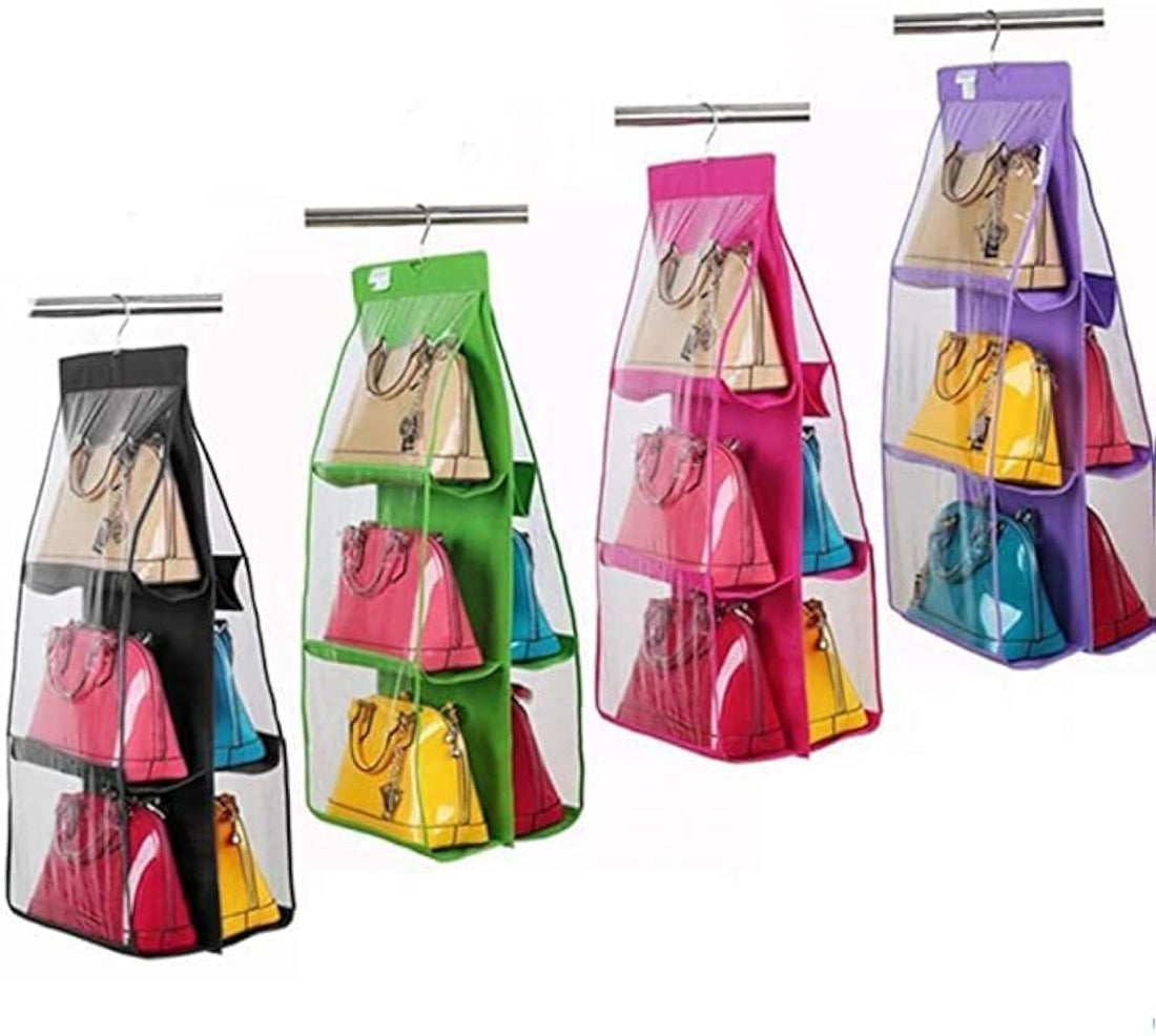 Everbuy 6 Pocket PVC Storage Bag Organizer Hanging Bags Closet Organizer Wardrobe Rack Hangers Holder for Fashion Handbag Purse Pouch (Baby Pink)