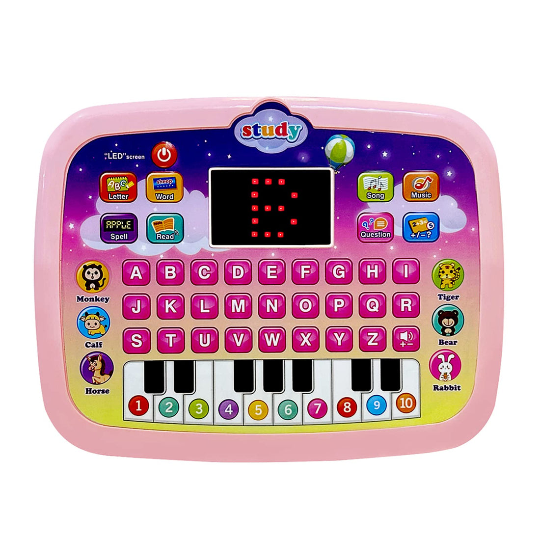 Kid Tablet Toddler Learning Pad Learning Toys with Screen - Educational Toys Fun Gifts -Music/Piano/ABC/Numbers/Words/Spell/Animals - for Boys & Girls 3-5 (Pink)