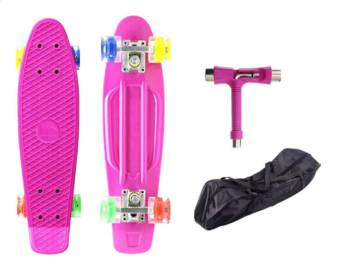 Pany 2206 Skateboard with Four Flashing PU Wheels and Bag & Tool - Pink