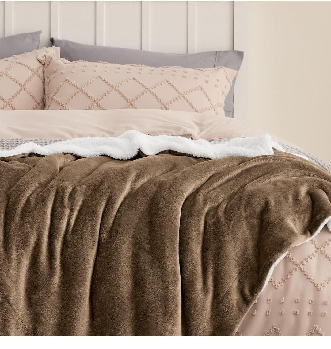 Generic Faux Fur Quilt Cover, Double-Sided (Brown), 220 x 240 cm .sr