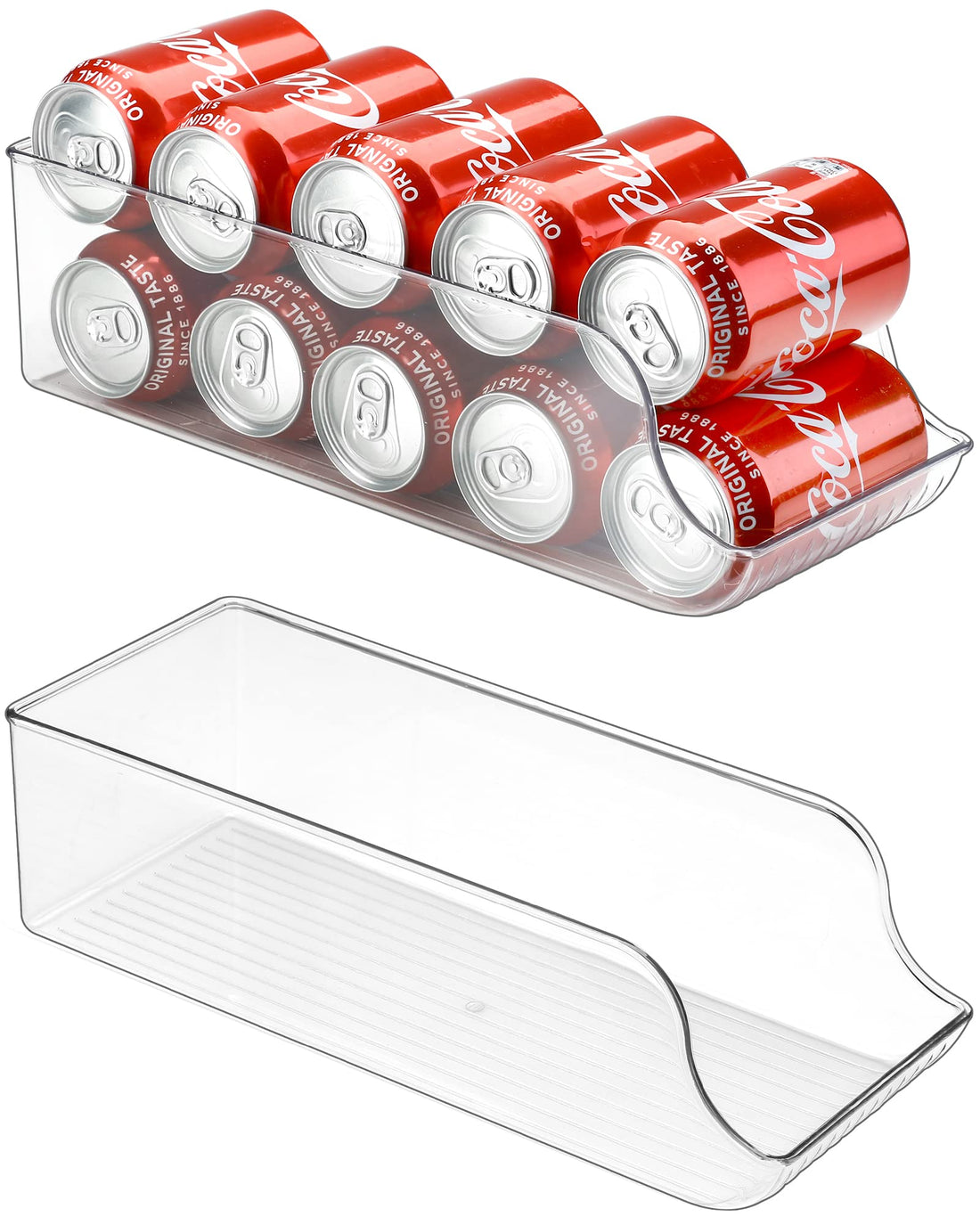 Puricon Pack of 2 Fridge Can Holders, Organiser Cans Boxes, Can Holder, Plastic Cans Dispenser Storage, Drinks Container, Kitchen Fridge Organiser - Small