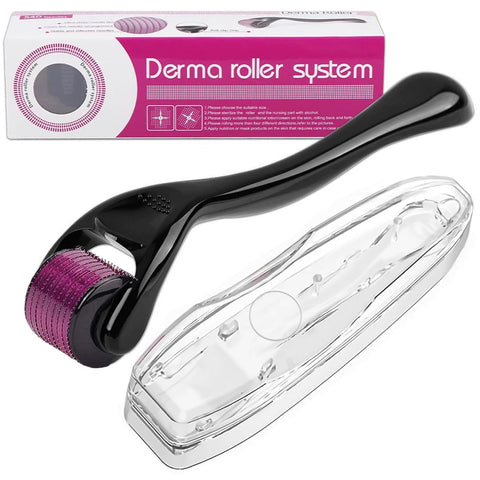 Derma Roller Microneedle Roller for Face 0.5mm Needle 540 Micro Needle Roller Skin Care for Wrinkles, Derma Roller For Men Matte Black Beard Roller Beard Roller Hair Growth Kit with Case for Men Women