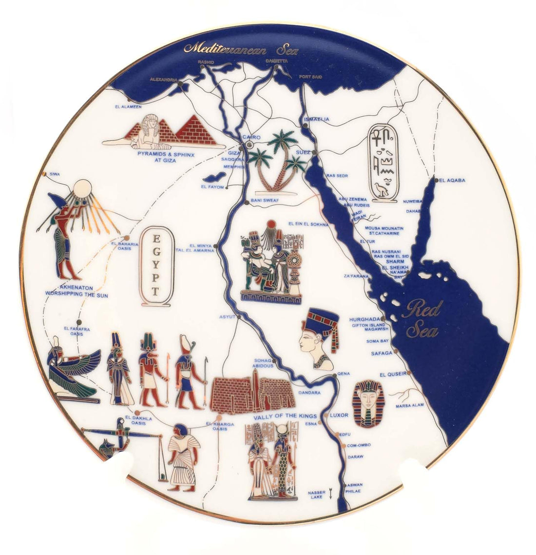 immatgar Pharaoh Dish Decorative plate ancient Egyptian souvenirs gifts (Map - Circular - 20 CM)
