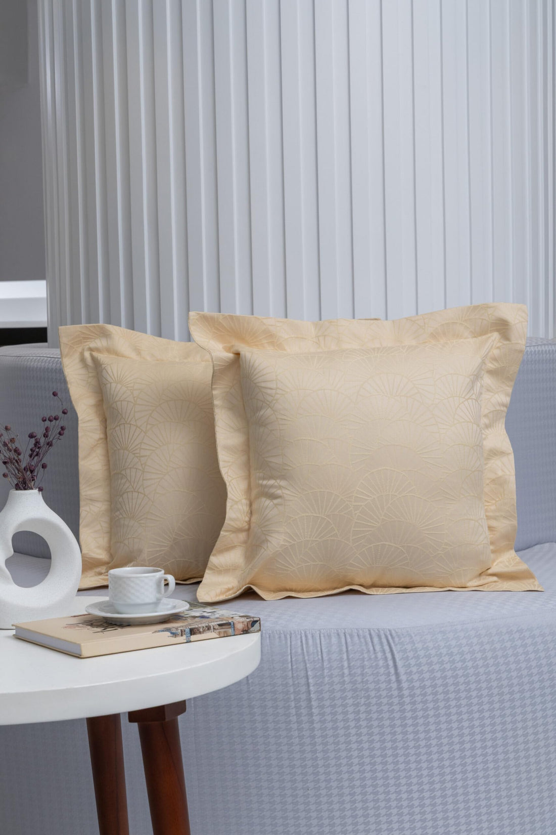 nit - Set Of 2 Natural Linen Cushion -Jacquard - (800 TC) 100% Egyptian Cotton