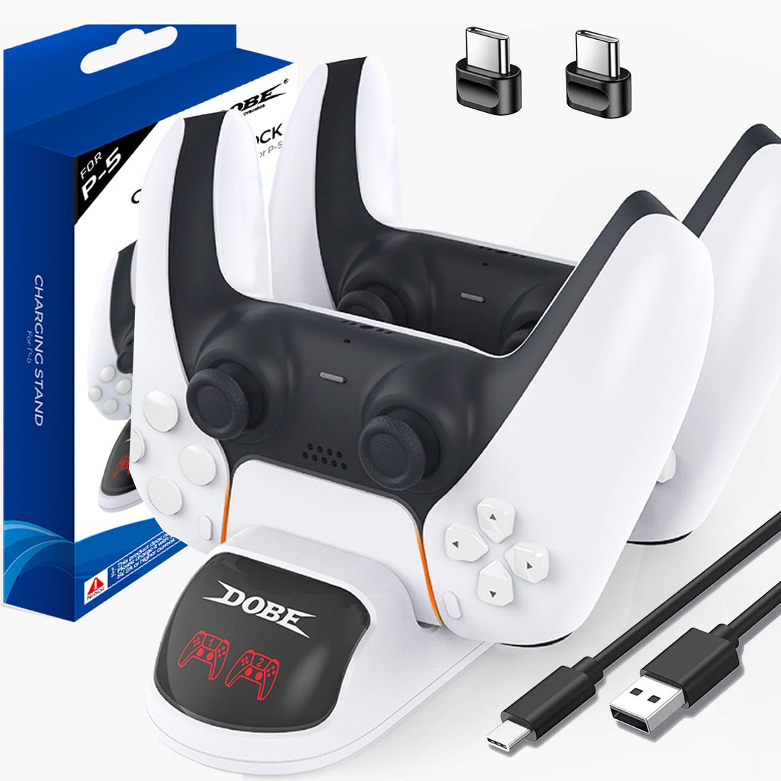 WEPIGEEK Dobe Dual USB Type C Fast Charging Dock PS5 Controller Charger Station with LED Indicator for Sony Dual Sense Controller (White)