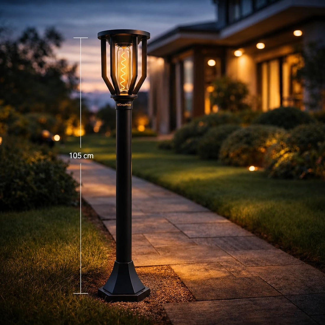 Solar Powered Outdoor Garden Pathway Light, Black, 105cm Height, LED Warm Spiral Light, 8-12 Hours Lighting Time