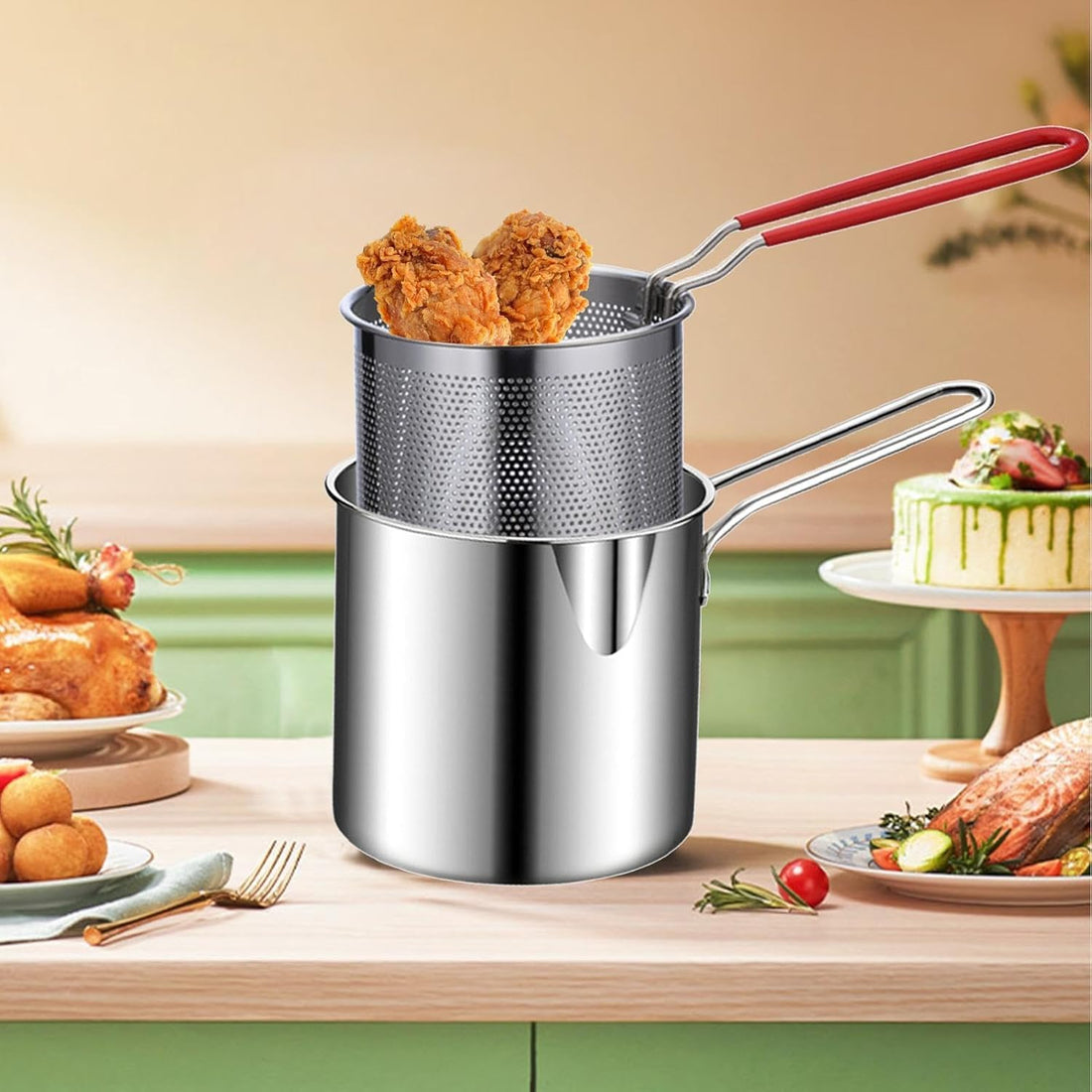 DEEP FRYING FRYER WITH REMOVABLE STRAINER BASKET – Get crispy foods with minimal effort with the handy fry pan by FASHION.HOME!