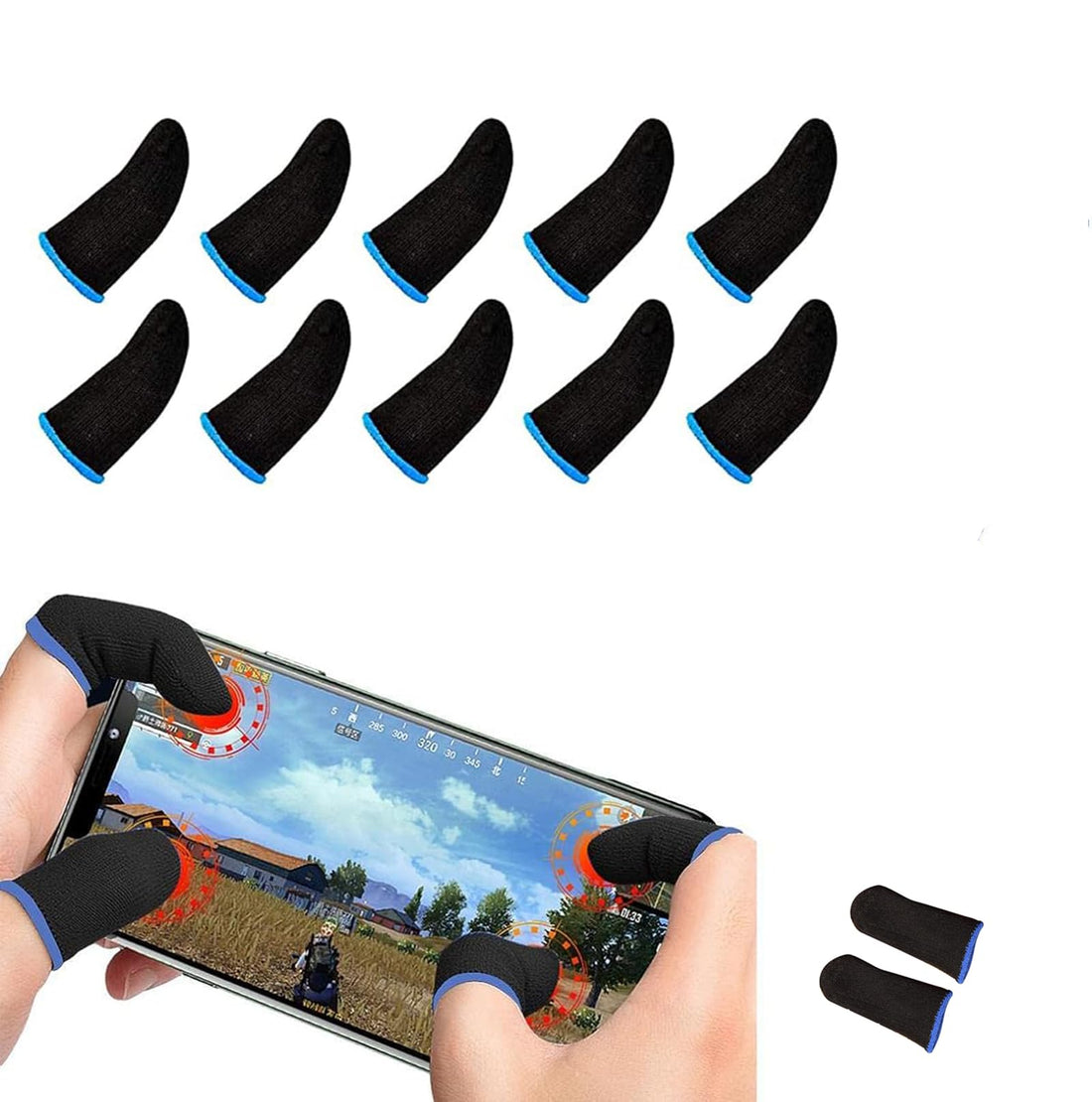 Tazweeq 10 Pcs Game Thumb Gloves, PUBG Mobile Phone Finger Sleeves for Gaming, Anti-Sweat Breathable Finger Sleeve Gloves, Thumb Sleeves for Touch Screen Electronics