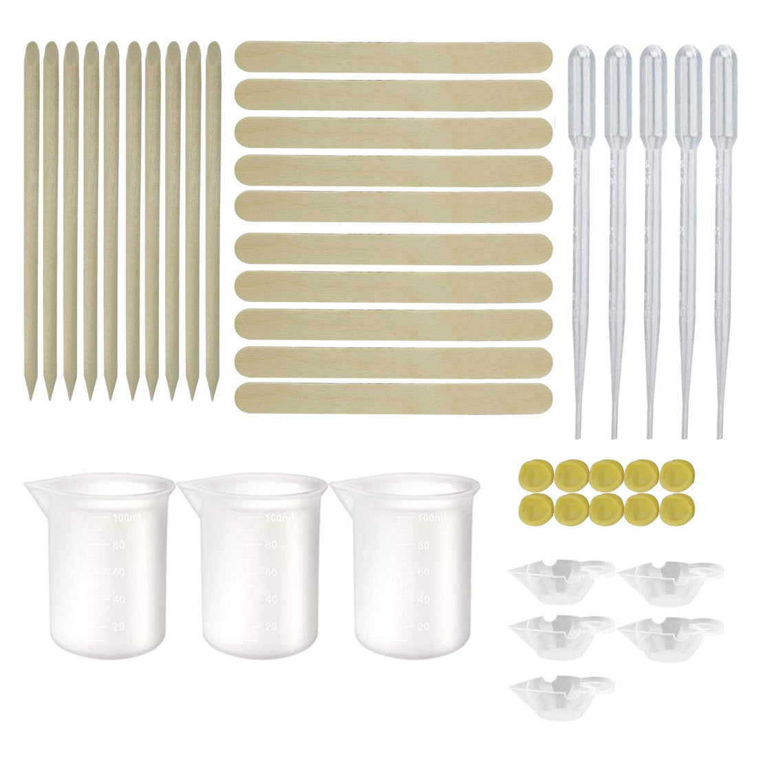 43 PCS Resin Kit Tools, Silicone Measuring Cups Kit- Reusable Cups for Resin 100ml and 10ml, Finger Cots and Pipettes, Wood Stick Cups Dispenser for Casting Molds, Slime, Art, Waxing