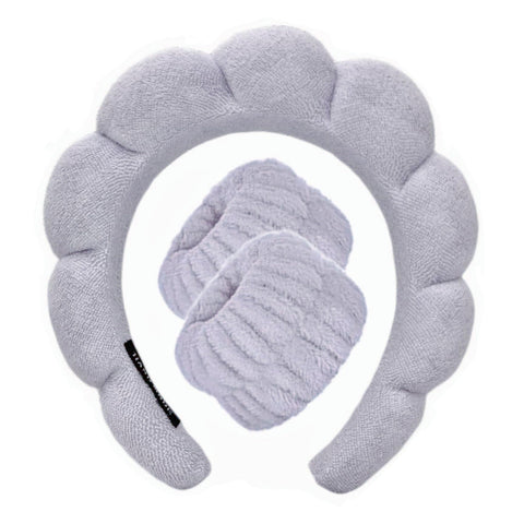 Spa Headband Wrist Towels Scrunchies/Wristband Set for Washing Face, Skincare Headbands for Women Terry Towel Cloth Fabric Puffy Sponge Facial Headband Hair Bands Wristbands for Makeup Removal,